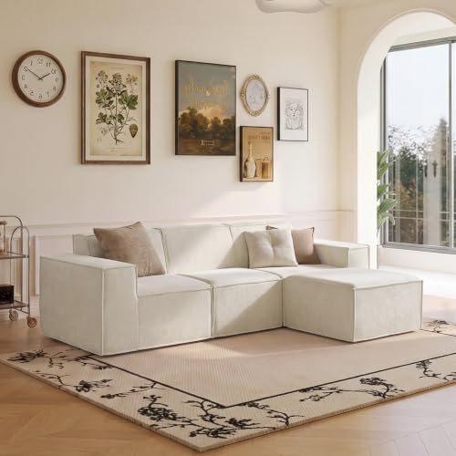 LINSY HOME Ecksofa mit Schlaffunktion - 266cm L Form Couch, Chenille, Beige | Modulares Schlafsofa, Sektionssofas für Wohnzimmer, Keine Montage erforderlich, 3 Sitze mit Ottomane