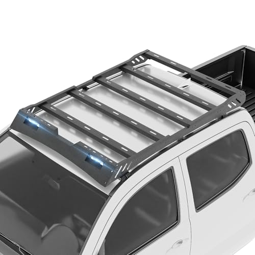 EYOUHZ for Tacoma Cargo Basket Top Roof Rack with LED Light Bar Fits 2005-2023 Tacoma Double Cab/Crew Cab (4 Full Size Doors) Off-Road Cargo Carrier Truck Rooftop Luggage Storage Holder