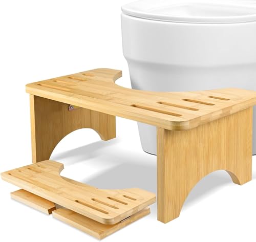 Bambus Toilettenhocker, Faltbar Badezimmerhocker, Holzfarbe Klohocker, Ergonomischer WC-Hocker für Verbesserten Stuhlgang, Lindert Verstopfung und Blähungen