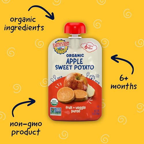 Earth's Best Organic Baby Food Pouches, Stage 2 Fruit and Vegetable Puree for Babies 6 Months and Older, Organic Sweet Potato and Apple Puree, 3.5 oz Resealable Pouch (Pack of 12) (Packaging May Vary) - Thumbnail 4