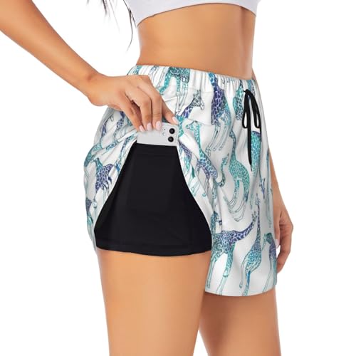 Short d'entraînement gym femme vêtement de sport noir imprimé girafe running S
