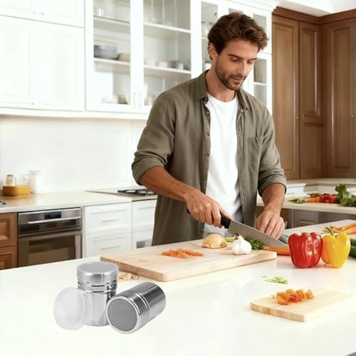 xianshi Puderzuckerstreuer,2 Stück Mehlstreuer,Puderzucker Zuckerstreuer Kakaostreuer,Zucker Deckel Pulverstreuer,Zuckerdose Edelstahl Pulverstreuer,Kaffee Kakaopulver Shaker (2)