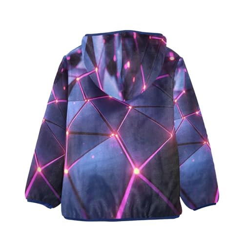 Blue and Pink Geometric Toddler Fleece Jacket Girl Boys Hooded Fleece Jacket Coat Warm Outwear Zip-up 3-10T2
