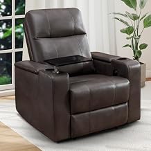 ANJ Power Recliner Chair Electric PU Leather Recliners Soft Home Theater Seating for Media Living Room Overstuffed Movie Reclining Armchair with USB Ports, Cup Holder, Hidden Arm Storage Brown