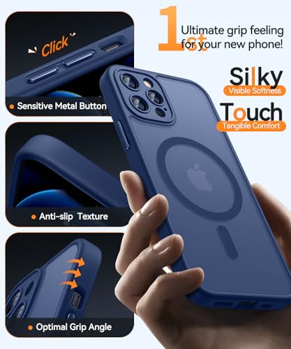 Image of CANSHN Magnetic Compatible with iPhone 12 Pro Case, Upgraded [Full Camera Protection] [Compatible with Magsafe] [Translucent Matte] Shockproof Protective Phone Cover 6.1 Inch - Deep Blue