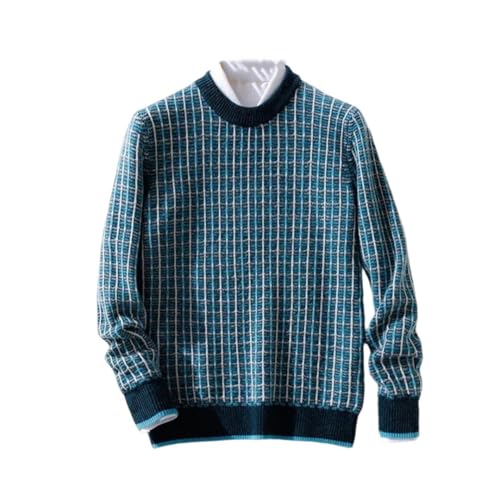Men Wool Pullover O-Neck Sweater Cashmere Winter Checkered Textured Merino Wool Clothing Tops