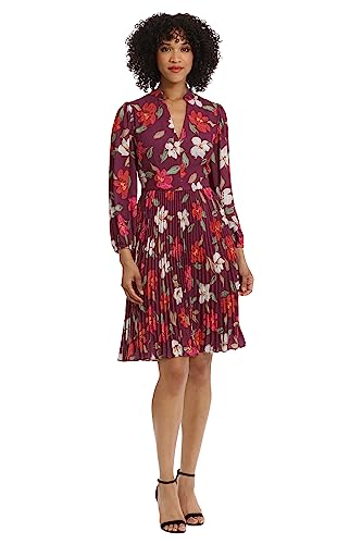 Maggy London Women's V-Neck Pleated Skirt Dress Career Workwear Desk to Dinner Event Party Guest of