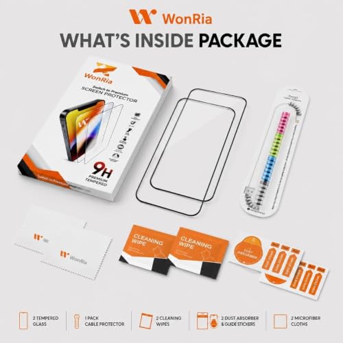 Image of WonRia Pack 2 - Tempered Glass for Tecno Pova 8 Pro 5G with Cable protector [1 Month Warranty] Edges to Edge 9H Hardness Screen Glass Protector with Easy Installation kit