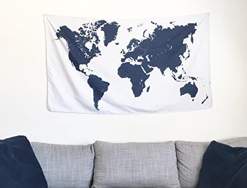New World Map Tapestry, Modern Wall Hanging Tapestry, Puzzle Textured Minimalist Blue/Grey Large (60 x 35 inches)