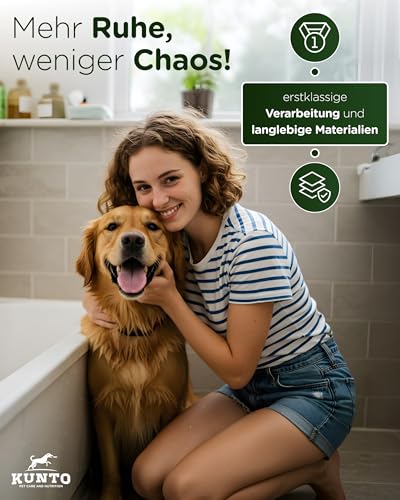 KUNTO® Hundebrausekopf - Hundedusche Duschkopf - Hundedusche mit vier Strahlarten - Hunde Duschkopf mit Silikonborsten für effektive Fellpflege - Mobile Hundedusche outdoor mit Gartenschlauchadapter