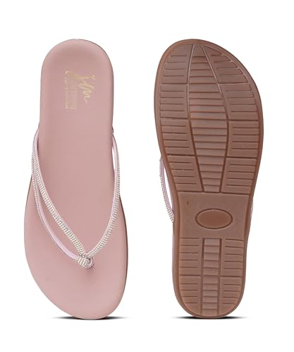 Image of JM LOOKS Elegant Embellished Shimmer Strap Flip Flops Comfortable Lightweight Daily Wear Flat Sandals For Women