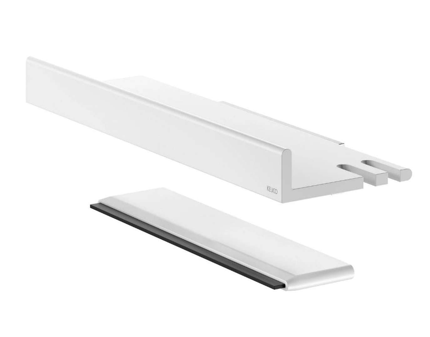 Keuco Reva Repisa de Ducha 35 cm, con Gancho y Extractor, Aluminio Blanco | Made in Germany, extraíble, incl. tornillos y tacos, bandeja ducha para taladrar