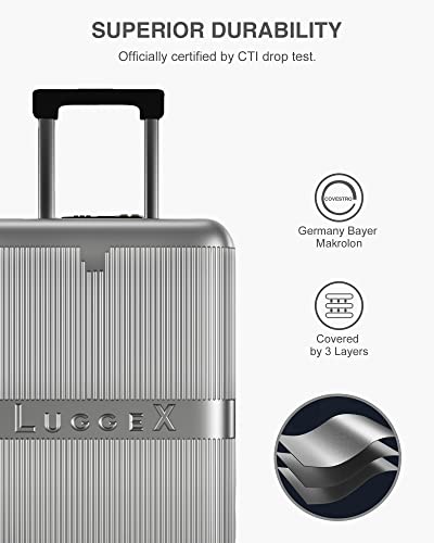 Luggex Silver Carry On Luggage 22X14X9 Airline Approved With Spinner Wheels - Polycarbonate Hard Shell Expandable Suitcase #TOP3