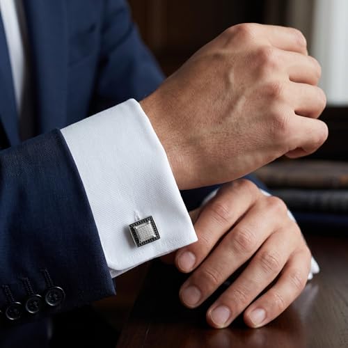 Mancuernillas cuadradas de plata con circonia para hombre miniatura 4