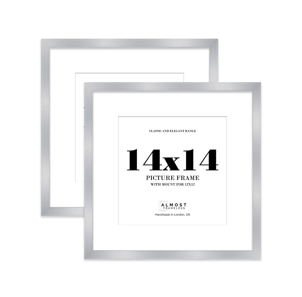 14x14 Silver Picture Frame with Mount for 12x12 Photos, Prints - Modern Square Wall Frame, Set of 2