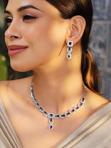 Image of Rubans American Diamond Zirconia Necklace Set Stylish Jewellery Gift for Women & Girls
