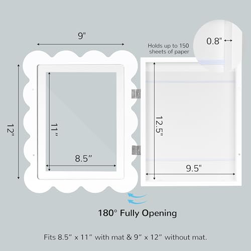 Solfres Kids Art Frames Front Opening 9x12 & 8.5x11 w/Mat, Set of 2, Kids Artwork Frames Changeable, Picture Frame with Storage Holds 150 Drawings, Display for Art Projects 3D Crafts, White