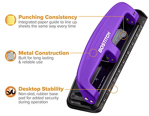 Image of Bostitch Office EZ Squeeze Reduced Effort 3-Hole Punch,12 Sheets,Purple,(Pack of 4)