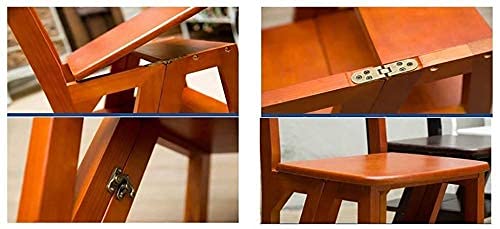 Taburete plegable de 3 escalones de madera maciza para el hogar, escalera doble uso marrón 5