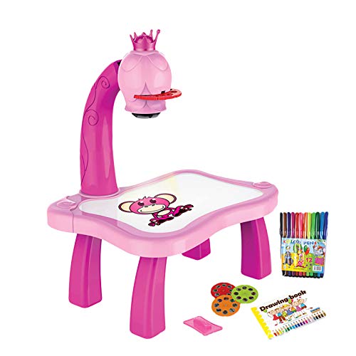 Child Learning Desk Home Projector Learning/Drawing Painting Set, Projecting Images to Help Kids Trace and Draw Educational Fun Educational Toys for Boys and Girls (Pink)
