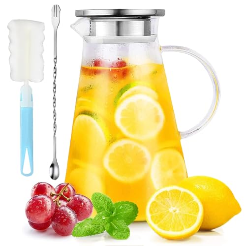 Recopilación de Jarro disponible en línea. 31 Jarra de Vidrio 2L con Tapa - Resistente al Calor y Fácil de Limpiar para Bebidas Frías y Calientes (Té, Café, Jugo) - Incluye 1 Cepillo y 1 Cuchara