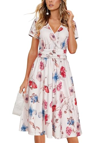 OUGES Casual Spring Summer Dress for Women 2026 Wrap V