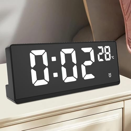 Image of DRONTER LED Mirror Alarm Clock, Large Display Digital Clock with Temperature Display, Snooze Function, USB Powered for Bedroom & Office