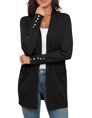 VIISHOW Women Cardigan Sweater Lightweight Open Front Long Sleeve Soft Fine Knit Casual Trendy Kimono Cardigans with Pockets