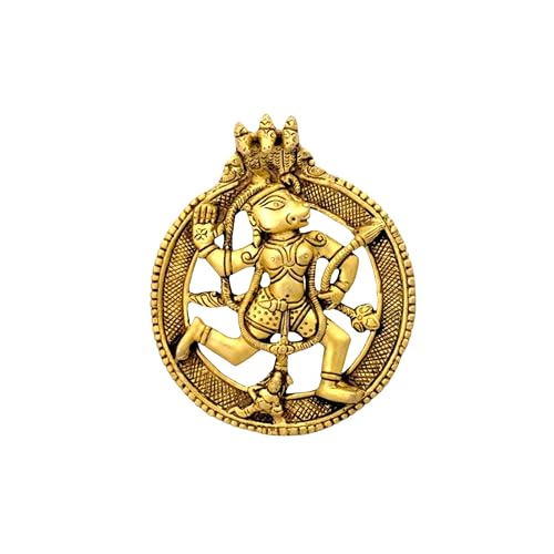 Gangesindia Mighty Hanuman Brass Wall Hanging, Anjaneya Hanumana Wall Plaque (5" Inches) for Protection and Strength, Home Decor, Puja Room, Door Plaque