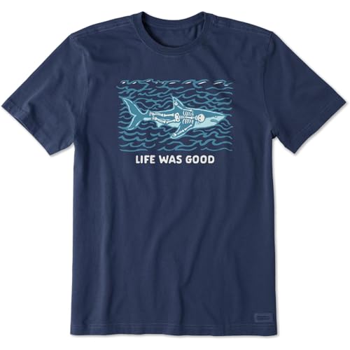 Life is Good. Men's Life was Good Shark Short Sleeve Crusher Tee, Darkest Blue