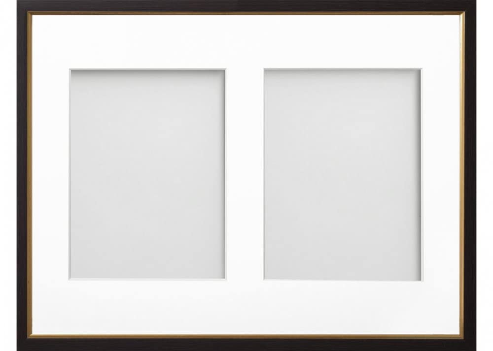 Frame Company Drayton Multi Aperture Photo Frame, Black with Gold Inset, 16x12 for 8x6 inch (x2)