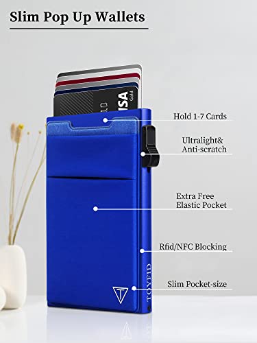 Image of TOYFID Slim Wallet for Men - Pop Up Card Holder Wallet,Minimalist Business Wallet,Credit Card Wallet with Money Pocket,Metal Card Case Wallet,RFID Blocking,Can Hold 6 Credit Cards