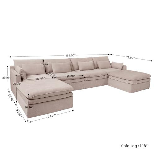 Image of WJShome Modular Sectional Sofa, Deep Seat U-Shaped Cloud Couch with Water-Resistant & Stain-Resistant Fabric, Removable Washable Covers,Modern Sleeper Sofa for Living Room, Apartment, Khaki