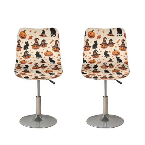 Image of Bar Stool Covers with Backs Halloween Black Cat Pumpkin Dust Proof Bar Stool Chair Covers Dining Room Square Swivel Barstool Chair Seat Set of 2