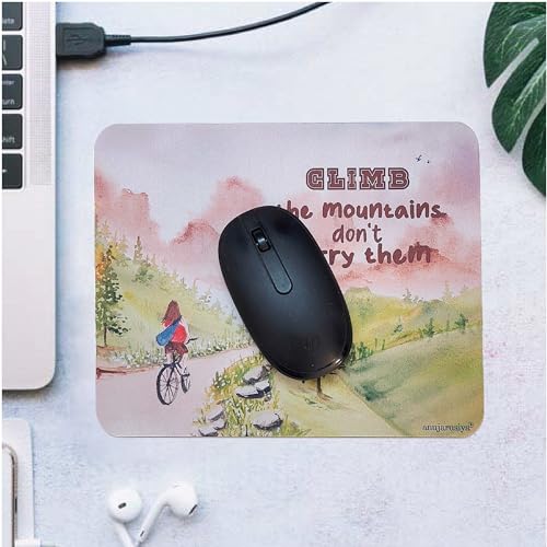 Image of anujarusiya Affirmation Mouse Pad 3mm | Climb The Mountain Quote | Non-Slip Rubber Base | 19x23 cm | Motivational Desk Accessory | Digital Print | Gift for Students, Women for Office Desk