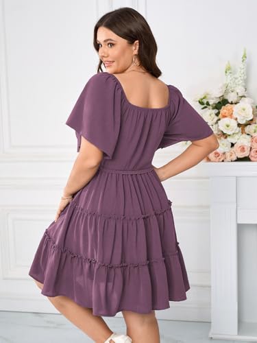 Image of SHESTARR Womens Plus Size Casual Mini Dress Sweetheart Neckline Short Flutter Sleeve Smocked A Line Tiered Ruffle Dresses