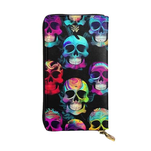 Leather Wallet - Stylish and Durable Wallet for Women with Multiple Compartments and Zipper Design Colored skull Picture