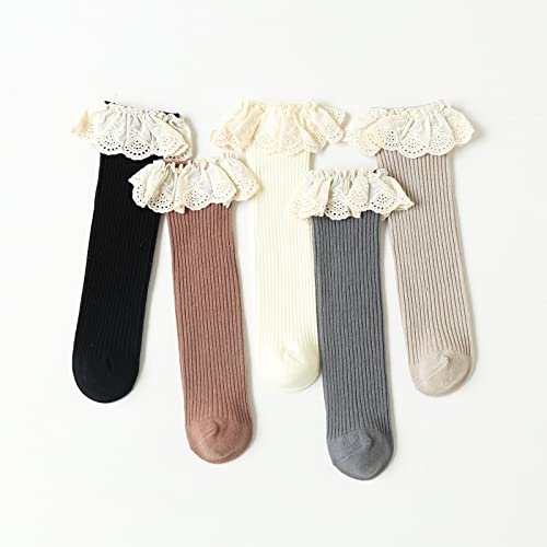 Baby Girls Knee High Socks Kids Toddler Tube Ruffled Stockings Little Girl's Lace Heelless Socks3