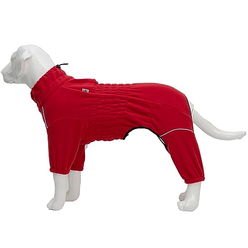 Warm Dog Coat, Windproof Dog Jacket for Small Medium Large Dogs, 4 Legged Fleece Dog Winter Coat Zippered Closure Dog Outdoor Jacket Red XXXL