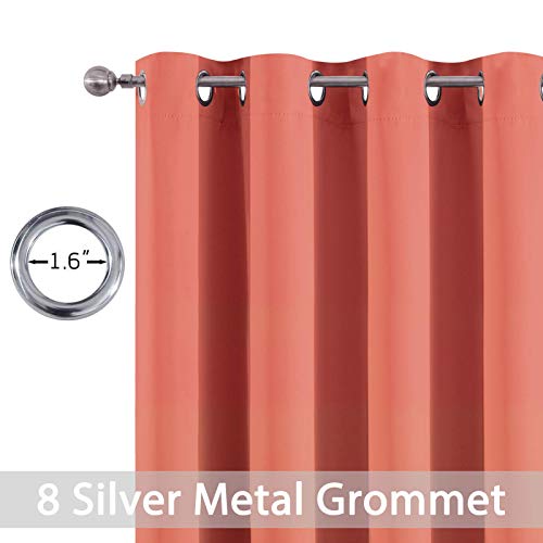 Yakamok Room Darkening Thermal Insulated with Grommet Blackout Curtains for Bedroom, 52Wx72L inch, Coral Orange, 2 Panels