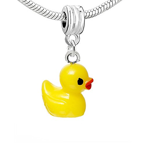 Sexy Sparkles Charm Pendant – Resin Yellow Duck, Fits All European Snake Chain Bracelets, Zinc Metal Alloy and Resin, 4.5 mm Slide-On Core