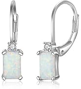 YAZILIND Women's 925 Sterling Silver Stud Earrings Rectangle Shape Opal Earring Women Birthday Je...