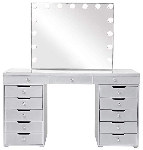 Preisvergleich Produktbild Bright Beauty Vanity Hollywood Schminktisch mit licht - Frisierkommode - Frisiertisch - Kosmetiktisch - Weiss - dreizehn Schublade