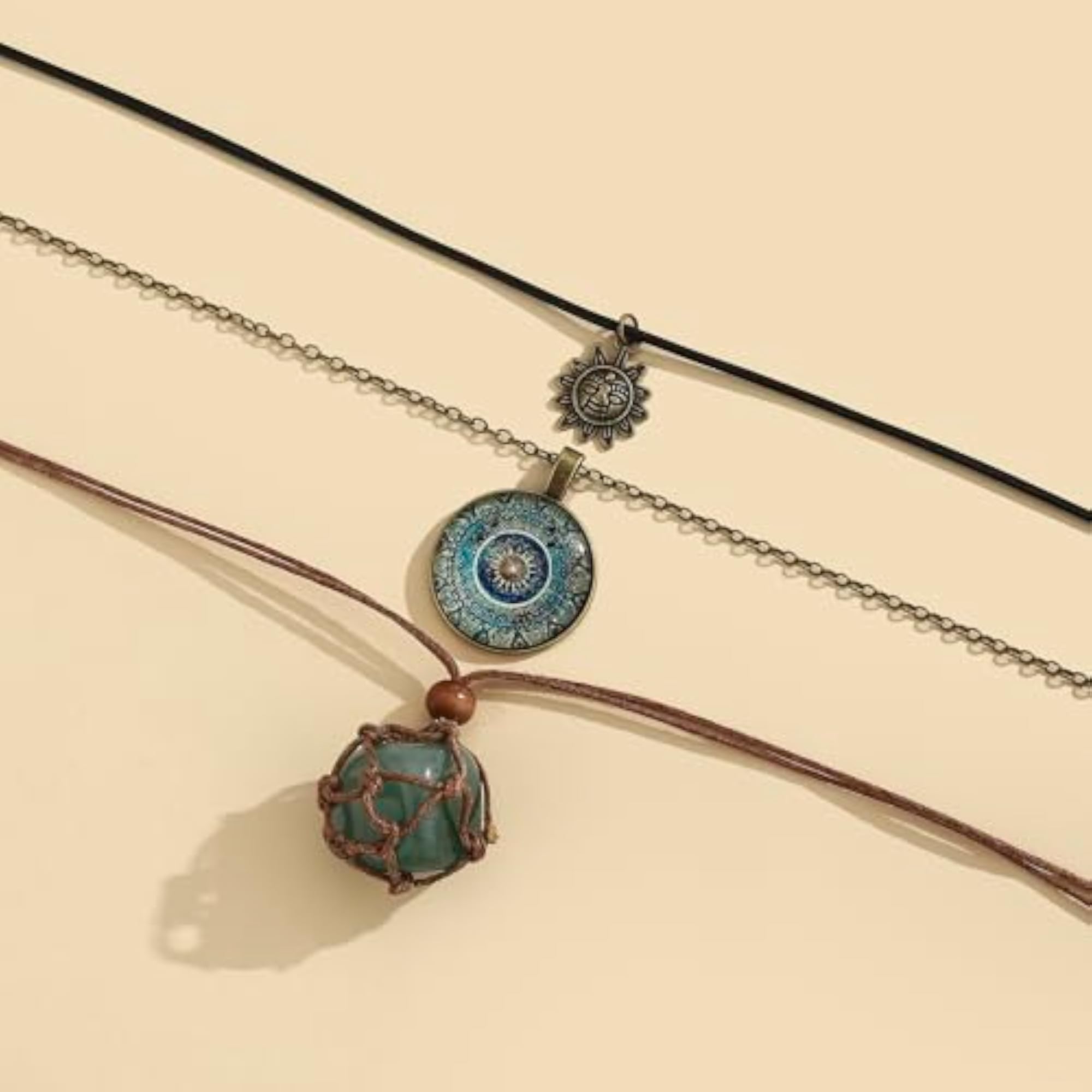 Women's Vintage Green Stone Boho Layered Necklace