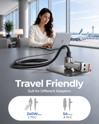 Image of 【2026 Upgraded】3-in-1 240W Invisible Stand Fast Charging Cable, Chubby USB A /C to USB C Cable, 90 Degree Type C Charger Cord (4ft) with Built-in Phone Stand, for iPhone 17 /16 Pro Max Galaxy S26 Ultra
