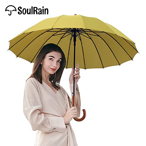 Soulrain 013SSOULRAIN16KWT 16 Ribs 48 Inch Stick Umbrella Auto Open Solid Color Fashionable And Simple，Arc Classic Wood Handle，Windproof Unbreakable Stick Rain Umbrella (Matcha Green)… thumb #2