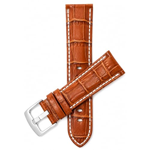 Image of Bandini Mens Leather Watch Band - Extra Long & Regular, Premium Top Grain Alligator Embossed Strap, Durable Upgrade Replacement, Comfortable Leather, Fits Large Wrists, 18mm to 38mm