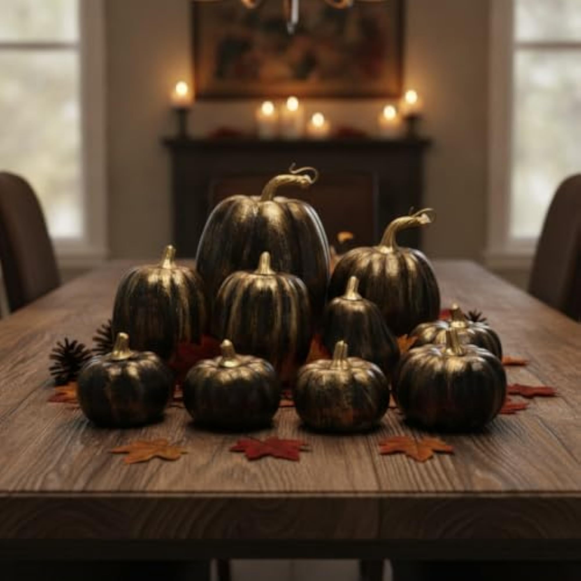 10 Pieces Fall Artificial Pumpkin with Gold Stem