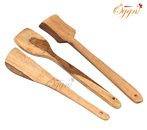 Image of Sanjeev Kapoor by OGGN Mix Wood Serving & Cooking Spoon Set of 6, Handmade Wooden Spatula Set for Cooking, Non Stick Kitchen Tools, Turner, Ladle, Pasta & Frying Spoon, Natural Cookware