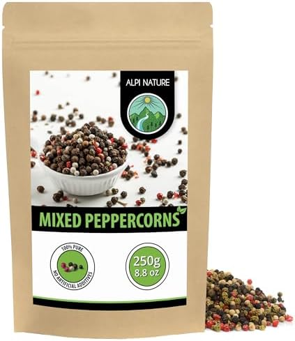 Alpi Nature Mixed Peppercorns 250g 8.8 oz, Whole Peppercorns, Black, White, Pink, Green Pepper